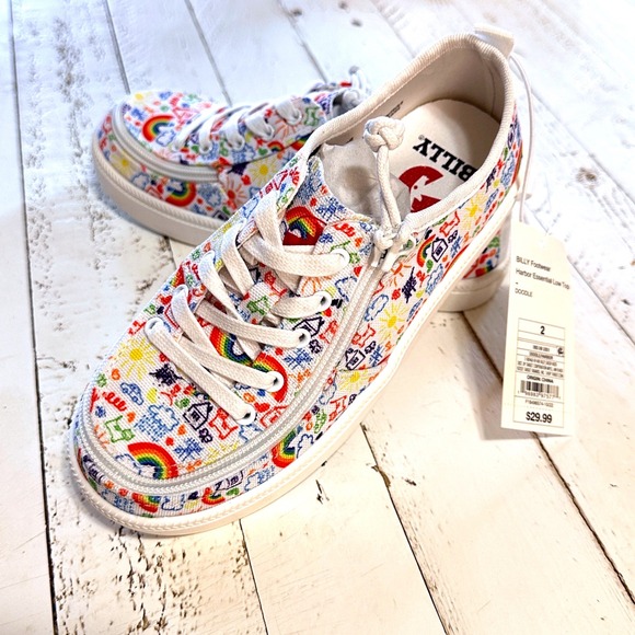 Billy Kids Doodle Low Top Rainbow Dream Canvas Sneakers Sz 2 Zip Unisex - Picture 10 of 10